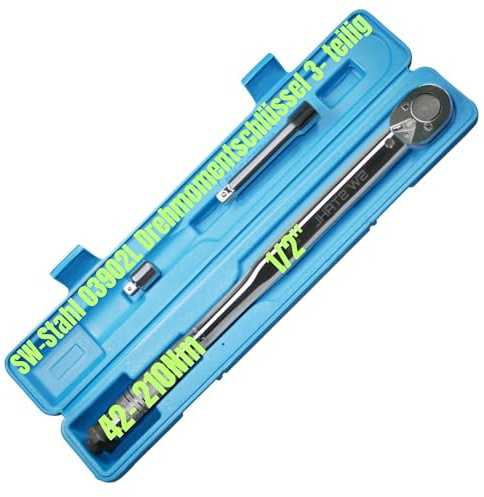 SW-Stahl 03902L Drehmomentschlüssel I 1/2 Zoll I 42-210 Nm I 3-teilig IDrehmomentschlüssel für Reifenwechsel