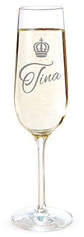 AMAVEL Flûte da Champagne con Incisione Personalizzata con Nome, Motivo Corona Regina, Calice da Prosecco in Vetro Chiaro, Idea Regalo di Compleanno per Lei