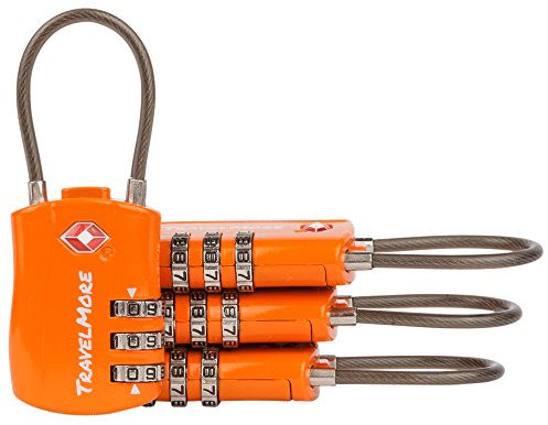 TSA-Kofferschlösser | Gepäckschlöss mit flexiblem Kabel | TSA-Schlöss für Flugreisen | Schlösser für Koffer, Rucksäcke, Gepäck | 4er-Pack, Orange