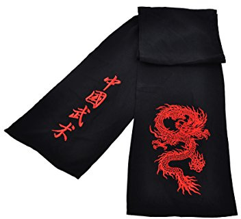 ShenLong Cinturón de Kung Fu Dragón Bordado, Clásico - Negro y Rojo