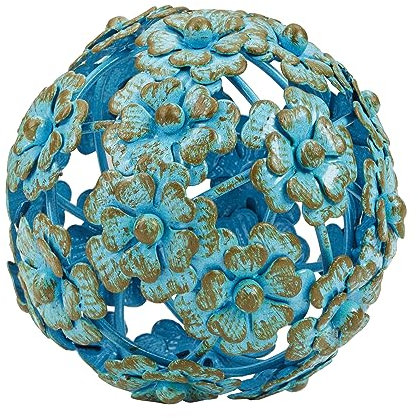 Everydecor Metal Decorative Sphere for Home Decor - Decorative Balls for Shelves, Centerpiece Bowls, Bookshelf - Decoration Orbs Accents for Living Room, Bedroom - Antique Blue Shelf Spheres