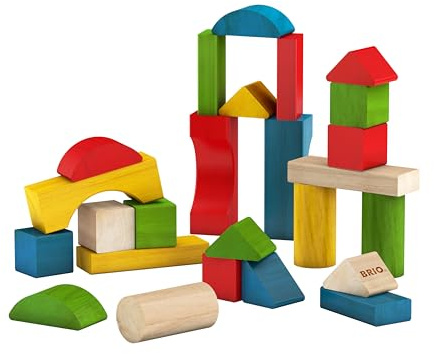 BRIO World 30114 Set med 25 färgglada klossar | 25 Coloured Blocks 25 delar Aktivitetsleksak i trä. Från 12 månader. Tränar färger, former och öga-hand-koordination