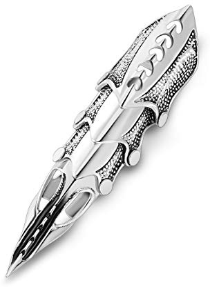 Jovivi 1pc Men's Silvery Armour Knuckle Full Finger Double Ring Punk Rock Gothic Cool