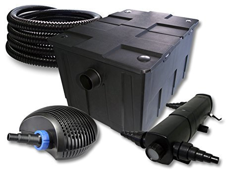 SunSun Komplettset: CBF-550 Teichfilter bis 60000 L Teichfilteranlage als Durchlauffilter, CTF-6000 SuperECO Teichpumpe 6000l/h 40W, CUV-236 Teichklärer UVC Klärer mit 36W, 25m Teichschlauch 25 mm