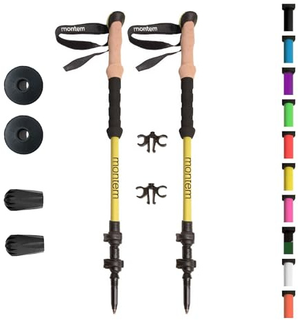 Montem Ultra Strong Trekking, Walking, and Hiking Poles - One Pair (2 Poles) - Collapsible, Lightweight, Quick Locking, Weather-Resistant and Ultra Durable (Yellow (EVA Foam Grip))