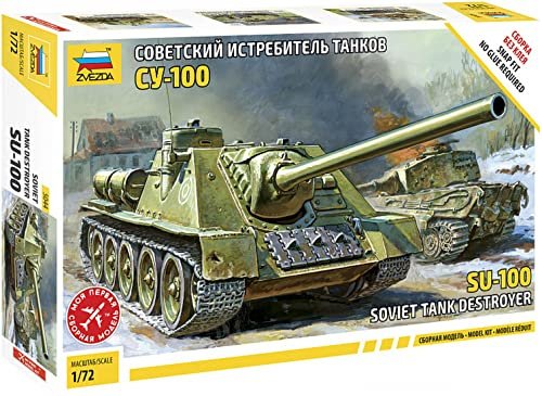 Zvezda 500785044 1:72 Soviet Self Propelled Gun SU-100, Modellbausatz,Plastikbausatz, Bausatz zum Zusammenbauen, detaillierte Nachbildung, Keine Angabe, Z5044, Mittel, Grün