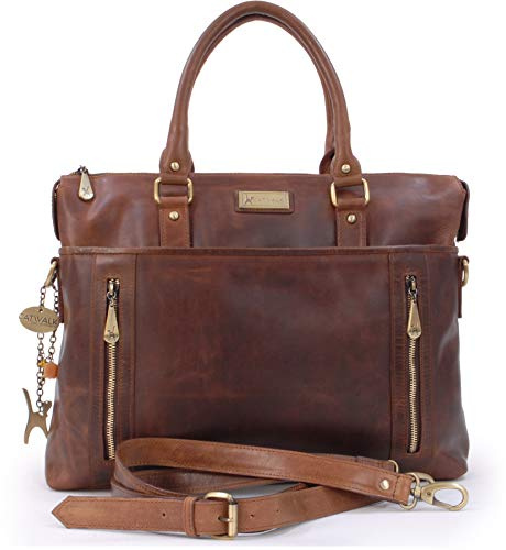 Catwalk Collection Handbags - Women's Large Leather Tote Bag - Ladies Work Laptop Bag - Briefcase With Detachable Cross Body Strap - Adele - Brown
