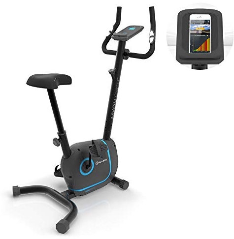 Klarfit Myon Cycle Heimtrainer Fahrrad - Ergometer Fahrrad mit 12 kg Schwungmasse, Hometrainer mit Pulsmesser, 8-stufiger Widerstand, Rahmenantrieb mit SilentBelt, Tablethalterung, schwarz