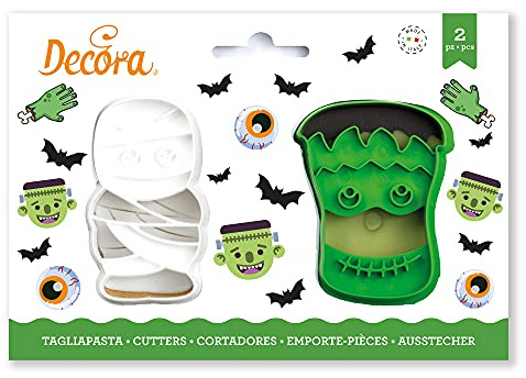 Decora 0255092 Ausstecher Monsters, aus Kunststoff, das ideale Set für Dekorationen aus Zuckerpaste oder Gummipaste, hergestellt in Italien, originelles Design. Packung mit 2 Stück.