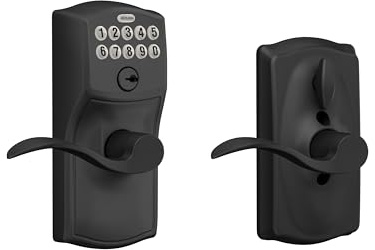 Schlage Camelot Keypad Lock with Lever Handle, Electronic Keyless Door Entry, Flex Lock Auto‑Lock Option, Matte Black, FE595 CAM 622 ACC