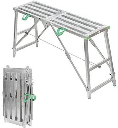 Multifunzione Pieghevoli Trabattello Alluminio Cavalletti, Allungabile Banco Lavoro Pieghevole Ponteggio, Usato Per Edilizia Telescopica Impalcature Scala（argento*200X30CM）