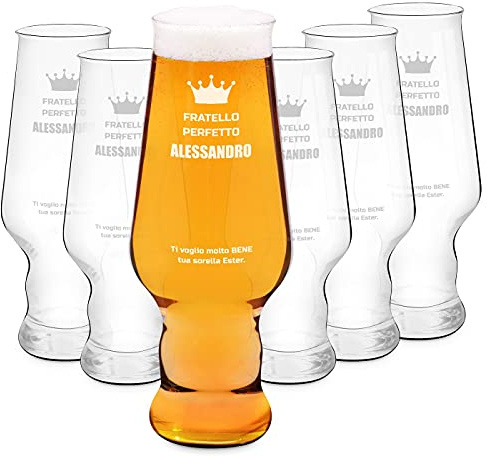 Maverton set Bicchieri per la Birra x6 - particolari - in vetro con personalizzazione - capienza 400 ml - H20 cm x Ø7,8 cm - Perfetti per ogni uomo amante della buona Birra - perfetto
