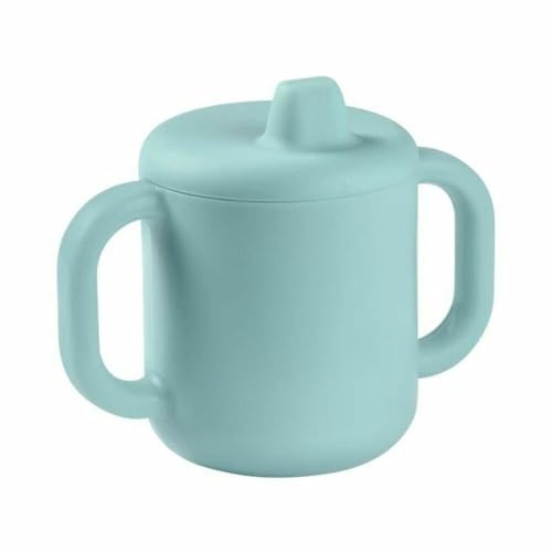 Béaba Tasse d'Apprentissage Bébé, Fonction Biberon/Tasse, 100% Silicone de Haute Qualité, Larges poignées, Facilite la prise en main, Ergonomique, Bec Souple, Blue