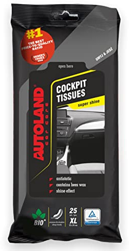 Cockpit våtservetter med bivax (super Shine) 25 st. Trasor Autoland Car Care | för plast, trä eller läderbelagda ytor | Plastrengöring biologiskt nedbrytbar