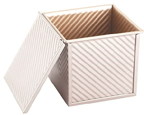 CANDeal Für 450g Teig Toast Brot Backform Gebäck Kuchen Brotbackform Mold Backform mit Deckel(Gold-Quadrat-Welle)