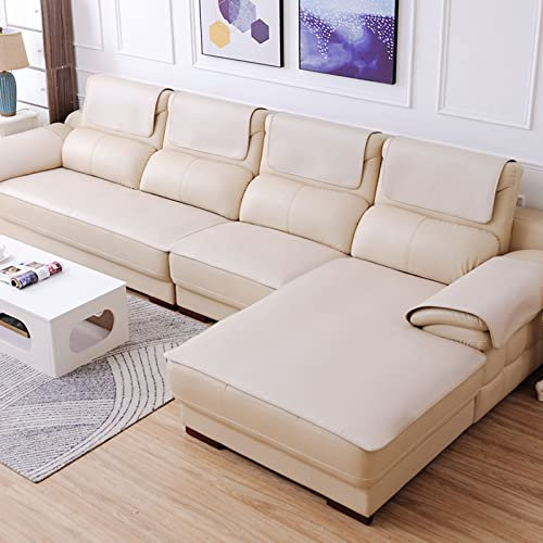 Rutschfester Sofabezug aus Leder, Sofa überzug in l Form 2 3 sitzer ecksofa Sofaüberwurf Couch überzug für Haustiere, Liegebezug für Wohnzimmer-Beige 60x120cm/24x47 Zoll