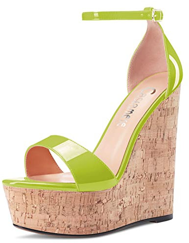 Castamere Mujer Alto High cuña esparto Plataforma Heel Abierta Punta Correa Tobillo Sandalias de Boda Fiesta Dress 15 CM Heels Verde Lima 44 EU