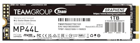 TEAMGROUP MP44L 1 TB SLC Cache NVMe 1.4 PCIe Gen 4x4 M.2 2280 SSD för bärbar dator och stationär dator R/W-hastighet upp till 5 000/3 700 MB/s) TM8FPK001T0C101