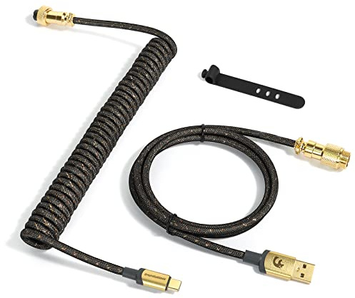 MAMBASNAKE C03 Coiled USB C Kabel für 8000 Hz Gaming-Tastatur-Grau | Geflochtenes Tastaturkabel, Typ C bis USB A, Braided Cable USB C, Spiral Tastaturkabel Typ C, 24K-Gold-Luftfahrtanschluss