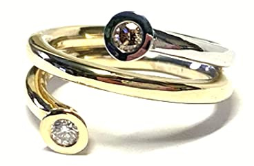 Goldring 585/- bicolor Brillant je 0,1ct w/si + light brown si modern massiv Solitär #57
