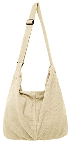 X SIM FITNESSX Unisex Cord Tasche Umhängetasche Schultertasche groß Damen Shopper Tasche Fashion Stofftasche für Alltag/Büro/Schule/Reisen (Khaki)