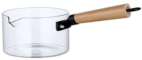 Pentola in Vetro da 1000 ml Manico in Legno Semplice Pentola Trasparente Pentola in Vetro Resistente al Calore con Impugnatura Pentola Pentola a Fondo Piatto per zuppe Verdure Insa