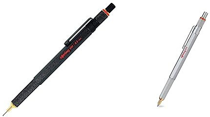 rOtring 800 Druckbleistift | 0,5 mm | Schwarz Vollmetall & 800 Kugelschreiber | mittlere Spitze | silberner Tinte | schwarzer Schaft | nachfüllbar