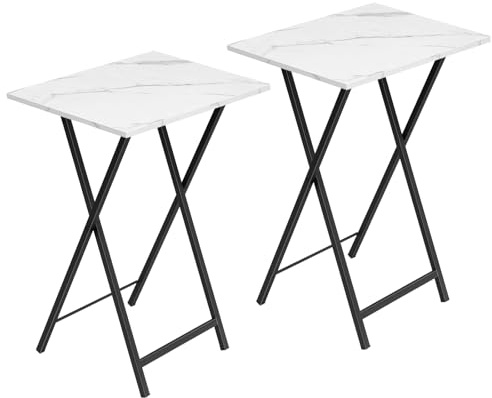 HOOBRO Folding Tables 2 Set, TV Tables for Eating Foldable, TV Tray Table, Small Sofa Laptop Dinner Table for Small Space, Metal Frame, Marble and Black EBW25BZ01