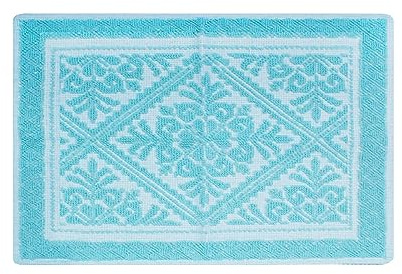 Alfombra trenzada Sardo de algodón liso con estampado de rizos en relieve, fabricada en color turquesa, 50 x 80 cm