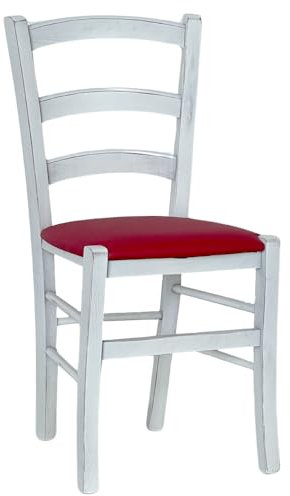 OKAFFAREFATTO MADDALONI Weißer Stuhl aus venedigem Holz, antik, mit rotem gepolstertem Sitz