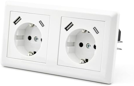 HANYEAL Schuko Steckdose 2-fach Steckdose Glas Unterputz mit Kristallglasplatte Doppel Wandsteckdose 16Amp EU Standard Verlängerungskabel Weiß