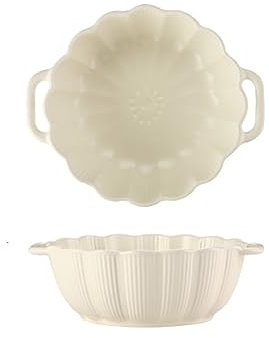 MoRfiL Casseruola in ceramica con manico 1000ml, lasagne ovale color crema, zuppiera di zucca, microonde e forno a prova di,Bianca