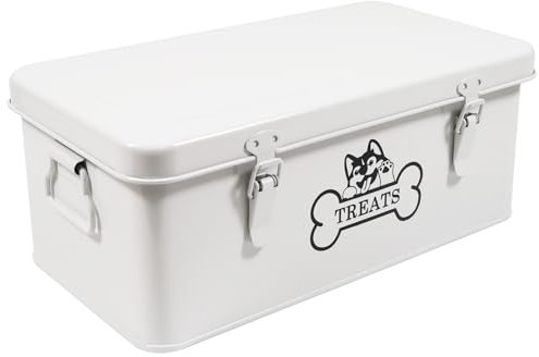 Ctomche Pet Food Storage Containers with Lid Rustic Farmhouse Dog Treat Tin 4 Separate Compartments and Lockable Clips 7L White