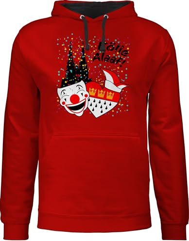 Shirtracer - Pullover Herren Frauen Hoodie Kontrast zweifarbig - & Fasching - Damen - Kölle Alaaf Kostüm Köln Karneval Wappen I Jeck Rut Wiees I Narren I Kölsche Jecken