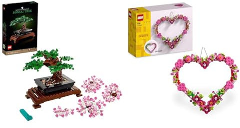 LEGO 10281 Icons Bonsai Tree Set for Adults, Plants Home Décor Set with Flowers & Creator Heart Ornament Set, Building Toy for 9 Plus Year Old Girls & Boys