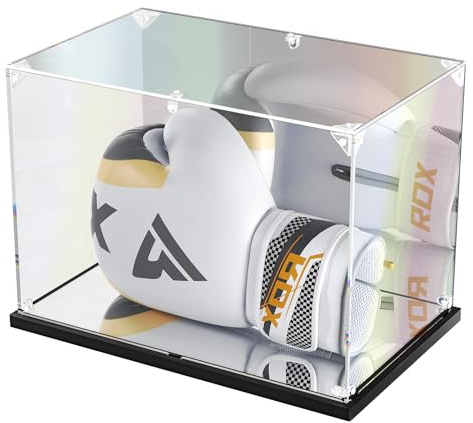 KOLIPI Boxing Glove Display Case with Mirror Back and Base, Acrylic Display Case for Full Size Boxing Glove, Watch The Video to Assemble (14x9.5x8.7 inch, 35x24x22 cm)