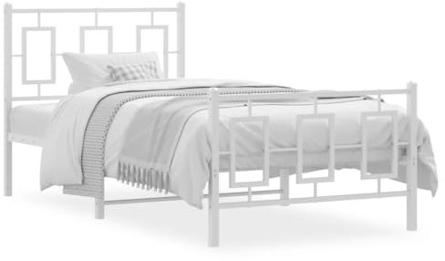 Rantry Bettgestell mit Kopf- und Fußteil Bettrahmen Metallbett Doppelbett Gästebett Einzelbett Jugendbett Bett mit Lattenrost | ohne Matratze Metall Weiß 90x200 cm