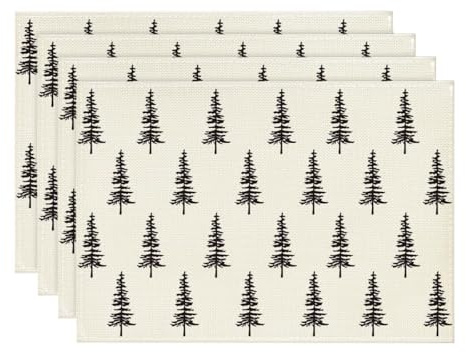 Artoid Mode Schwarz Bäume Weihnachten Platzsets 4er Set, 30x45cm Winter Tischset Waschbar Platzdeckchen Küche Party Deko