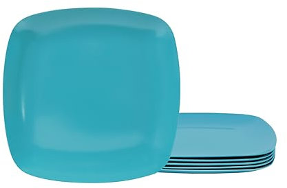 TP 10.5 Melamine Square Dinner Plates, 6-piece Plate Set Unbreakable Serving Dishes for Indoors and Outdoors, Unbreakable Dinner Service for 6 (Teal)