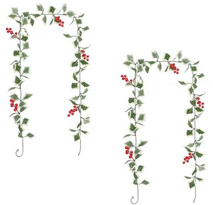 2 Stück,Beeren Weihnachtsgirlande,Weihnachtsgirlande Flexibel,Beerengirlande Mit Roten Beeren Und Grünen Blättern 2 Meter,für Den Innen- Und Außenbereich Garten Heimdekoration Winter Weihnachten