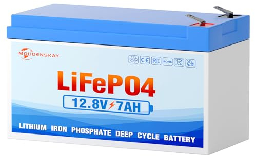 MOUDENSKAY 12 V 7 Ah LiFePO4 batteri litiumbatteri 12 V litiumbatteri, litiumjärnfosfatbatteri, med över 2 500 gånger djupcykel och BMS-skydd för nödströmbelysning, camping, solkraftsanläggningar, etc