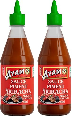 AYAM Sauce Piment Sriracha | Épicée | Piments frais écrasés | Saveurs Authentiques d'Asie | Haute Qualité | Alimentation Saine | Sans gluten | Sans conservateurs | Format Familial - 400ml (Lot de 2)