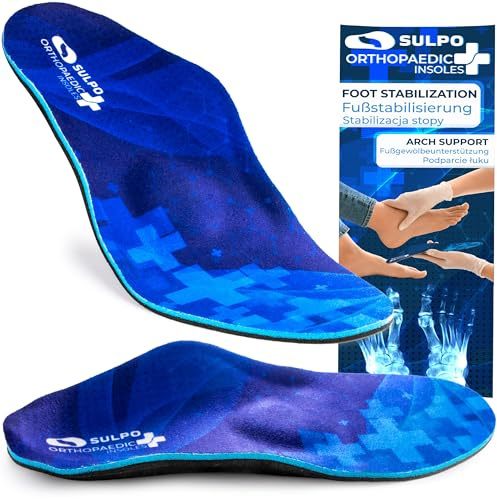SULPO Plantillas ortopédicas para hombre y mujer, suela de pie plano, fascitis plantar, plantillas para pies planos y espolones calcáneos, para zapatos deportivos y de trabajo, tallas 46-48