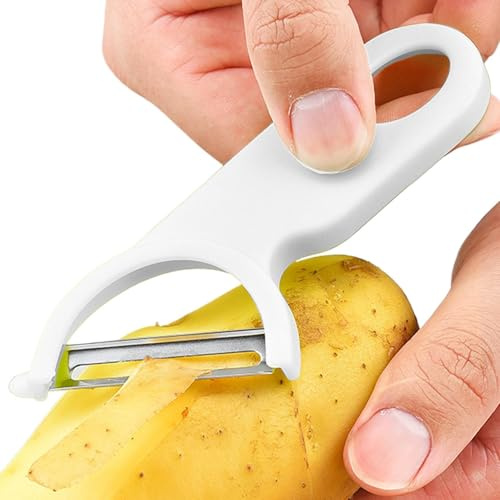 Herrami Y - Pelapatate per verdure da cucina, in acciaio al carbonio, con manico antiscivolo, forma angolata