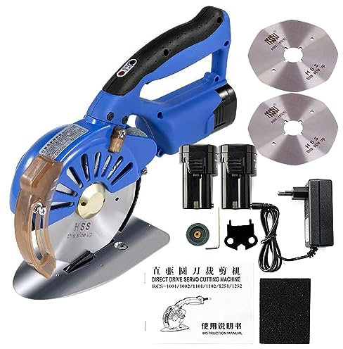ZYFBD Taglierina elettrica senza fili per tessuti, rotativa con 2 lame, 2 batterie, 5 velocità, potente servomotore, per tessuto, cotone, lame da 100/110/125 mm, forbici elettriche