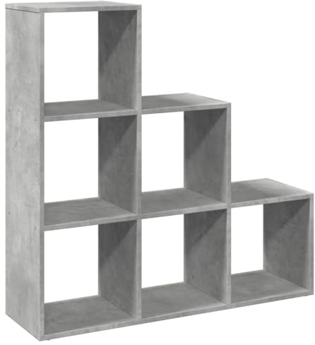 Makastle Bücherregal 6 Fächern schmales Regal Stufenregal Ordnungssystem Treppenregal Leiterregal Aufbewahrungsregal für Wohnzimmer Arbeitszimmer, Betongrau 99x29x99 cm