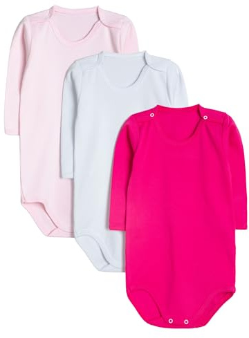 rise&Raba Baby Bodysuit 3 Pcs | 100% Organic Cotton Long Sleeve Comfortable Button Baby Bodysuits for Boys and Girls | Comfortable and Cute Onesies (Pink-White-Fuchsia, 3-4 Year)