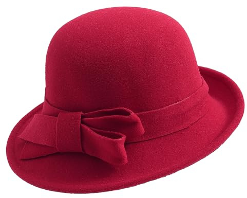 MESU Damen Vintage Filz Eimer Hut 1920S Cloche Bowler Hüte Rot