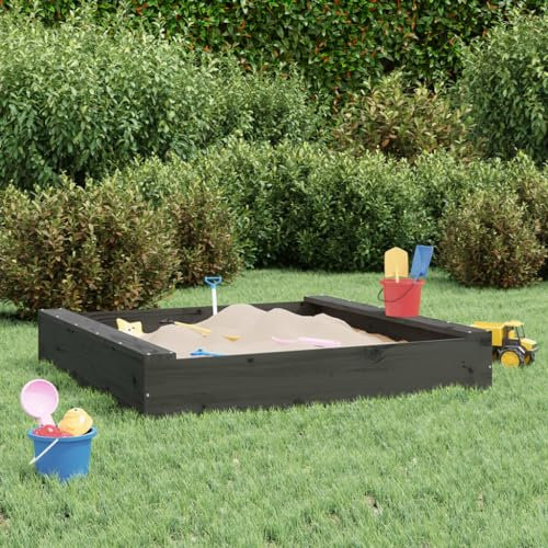 Fasba Sandkasten Sandbox Sandkiste Spielhaus Holzsandkasten Garten Kinder Holz Spielzeug mit Sitzen Grau Quadratisch Massivholz Kiefer 111 x 111 x 20 cm