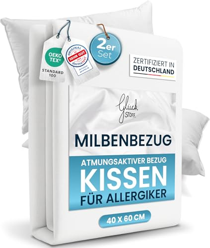 Glückstoff® 2er-Set Milbenbezug Kissen 40x60 [Zertifiziert IN Deutschland] - Premium Kissenschoner Encasing Milben - Allergiker Kissenschutzbezug - Allergie Bettwäsche Anti Milben - Milbenschutzbezug